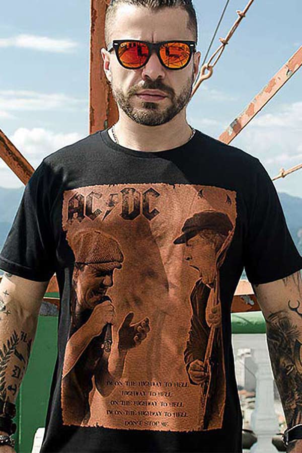 Camiseta AC DC Masculina Preta Básica