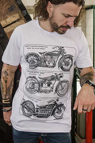 Camiseta Motocicletas Masculina Branca Básica