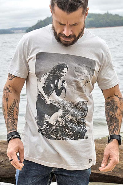 Camiseta Pearl Jam Masculina Cinza Claro Básica