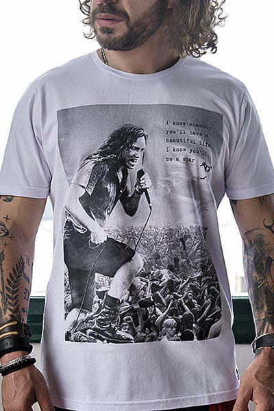 Camiseta Pearl Jam Masculina Branca Básica
